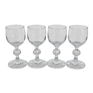 4 Claudia Cordial Shot Glasses 4.25" Import Assoc minimalist cut crystal 1980s